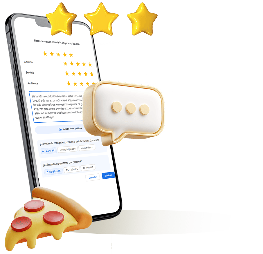 Ilustración de reseñas de Google para Pizzas Watson